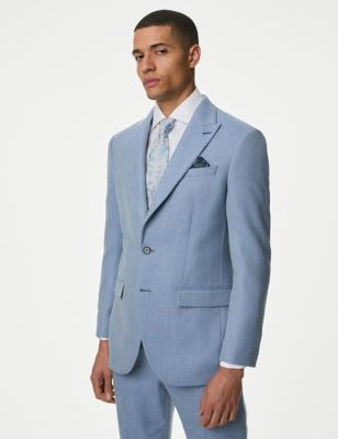 Slim Fit Wool Blend Herringbone Suit Jacket - CA