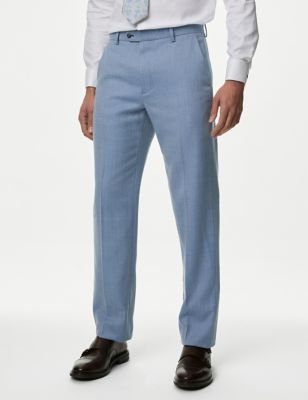 M&S Mens Slim Fit Wool Blend Herringbone Trousers - 38REG - Blue, Blue,Khaki