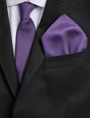 

Mens M&S Collection Slim Tie & Pocket Square Set - Deep Purple, Deep Purple