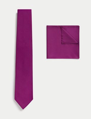 

Mens M&S Collection Slim Tie & Pocket Square Set - Fuchsia, Fuchsia