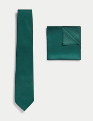 

Mens M&S Collection Slim Tie & Pocket Square Set - Dark Green, Dark Green