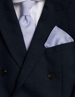 M&S Men's Slim Tie & Pocket Square Set - Pale Blue, Pale Blue,Lemon,Medium Blue,White,Dark Green,Fuc