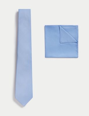

Mens M&S Collection Slim Tie & Pocket Square Set - Sky Blue, Sky Blue