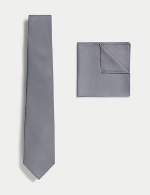 

Mens M&S Collection Slim Tie & Pocket Square Set - Grey, Grey