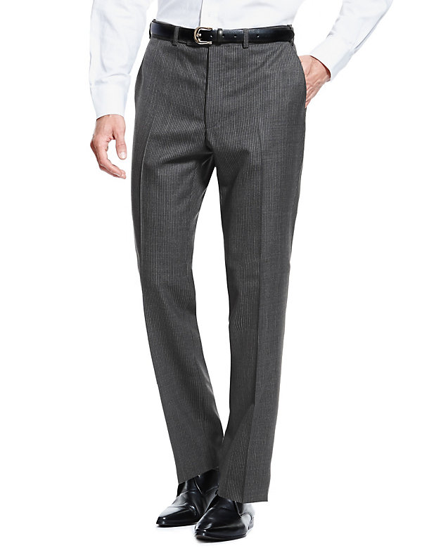 Ultimate Performance Tailored Fit Flat Front Striped Trousers with Wool - QA