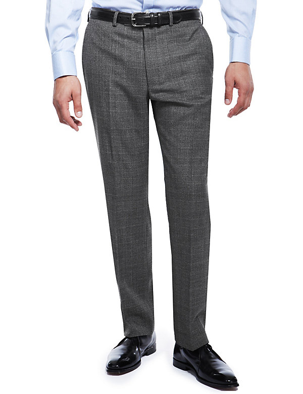 Pure New Wool Tailored Fit Checked Trousers - QA