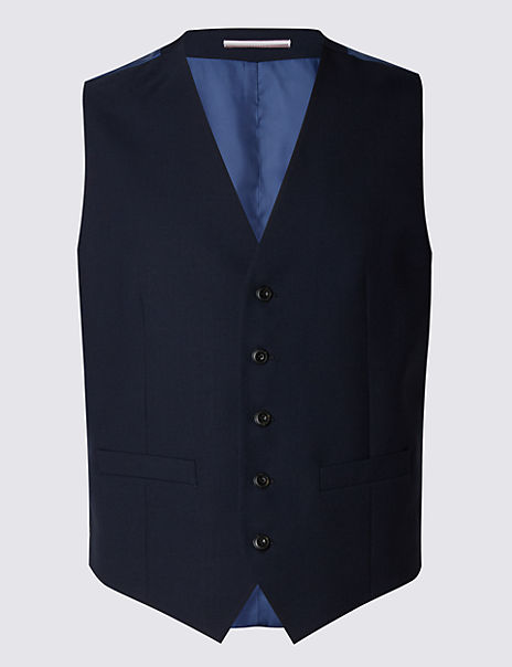 Navy Tailored Fit Wool Waistcoat | M&S Collection Luxury | M&S