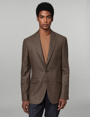 

JAEGER Mens Tailored Fit Wool Rich Check Jacket - Camel Mix, Camel Mix