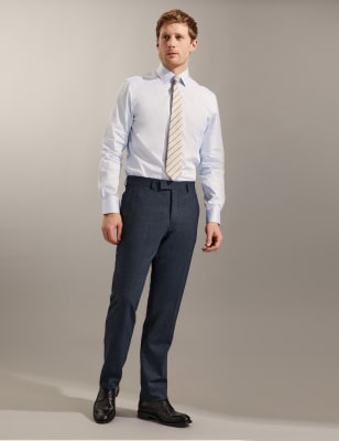 

JAEGER Mens Tailored Fit Bi-Stretch Puppytooth Trousers - Medium Indigo, Medium Indigo
