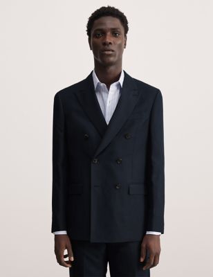 Tailored Fit Silk Rich Double Breasted Suit Jacket