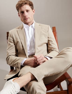 

JAEGER Mens Schmal geschnittener Blazer mit hohem Anteil an italienischer Baumwolle - Stone, Stone