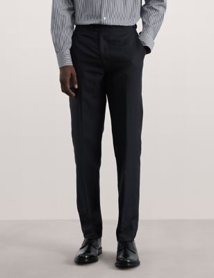 Jaeger Men's Tailored Fit Silk Linen Blend Trousers - 40REG - Navy, Navy,Stone