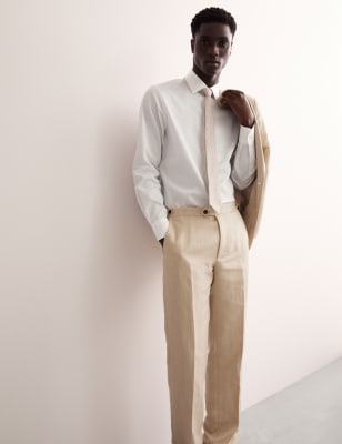 Jaeger  Tailored Fit Silk Linen Blend Trousers - 42Sht - Stone, Stone
