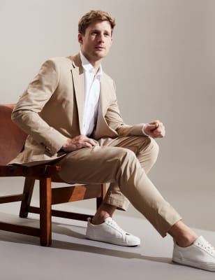 

JAEGER Mens Slim Fit Italian Cotton Rich Trousers - Stone, Stone