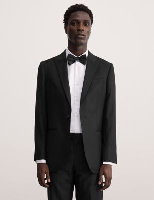

JAEGER Mens Tailored Fit Pure Wool Tuxedo Jacket - Black, Black