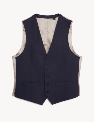 

JAEGER Mens Tailored Fit Silk Rich And Linen Waistcoat - Navy, Navy