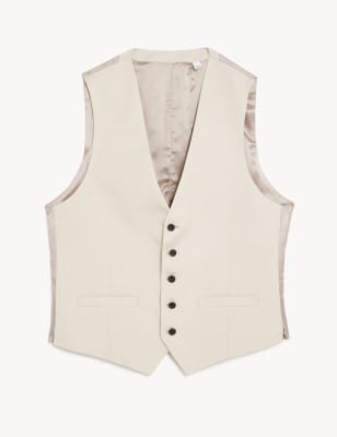 

JAEGER Mens Tailored Fit Silk Rich And Linen Waistcoat - Stone, Stone