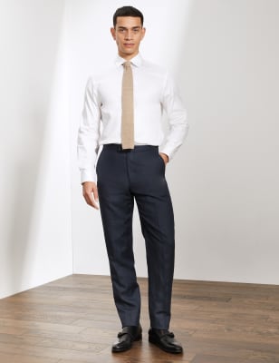 

JAEGER Mens Slim Fit Italian Silk Rich And Linen Trousers - Navy, Navy