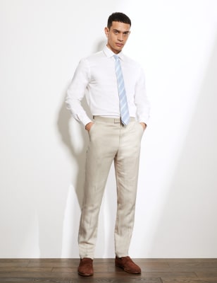 

JAEGER Mens Schmal geschnittene Hose aus italienischem Seide- und Leinenmaterial - Stone, Stone