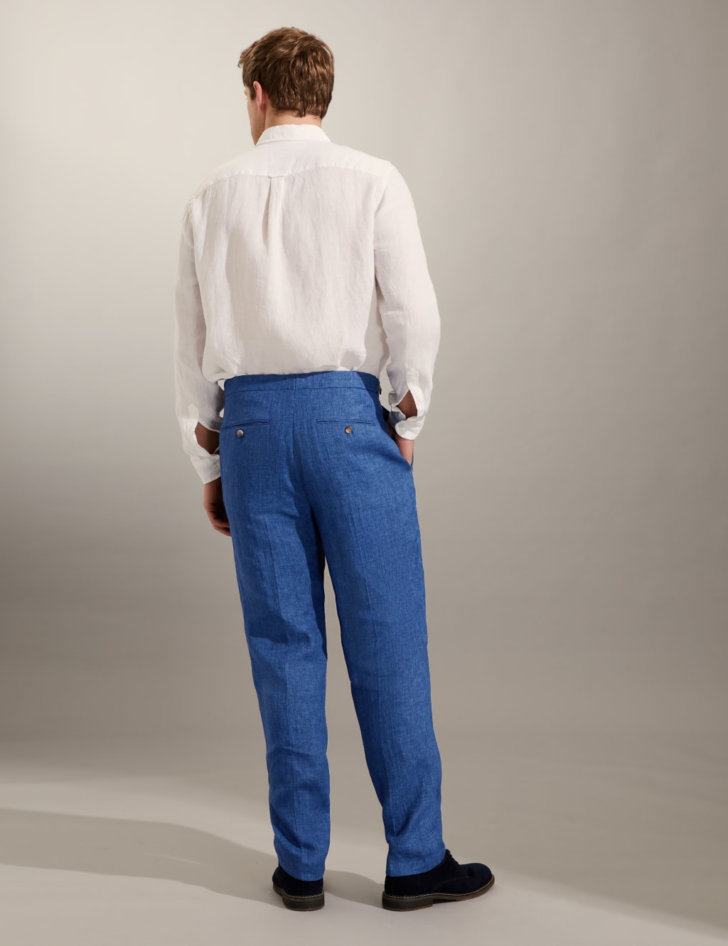 Tailored Fit Pure Linen Flat Front Trousers image 6