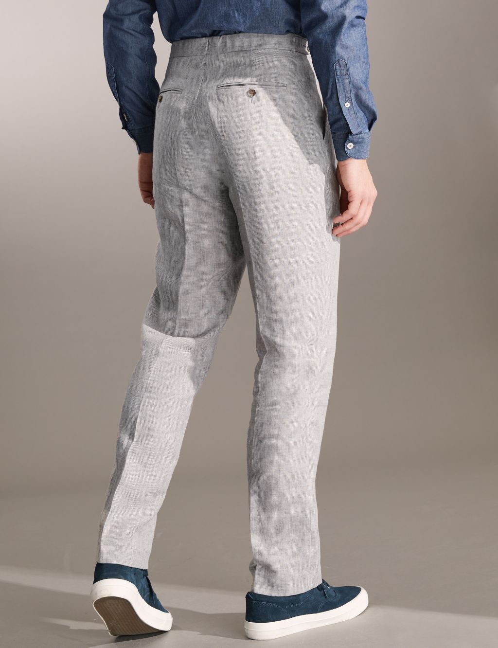 Tailored Fit Pure Linen Puppytooth Trousers image 6