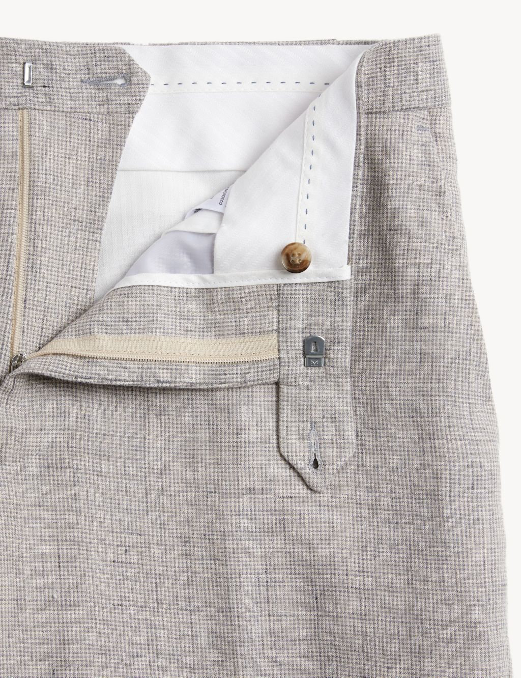 Tailored Fit Pure Linen Puppytooth Trousers image 8