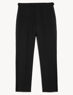 

JAEGER Mens Tailored Fit Italian Pure Wool Tuxedo Trousers - Black, Black