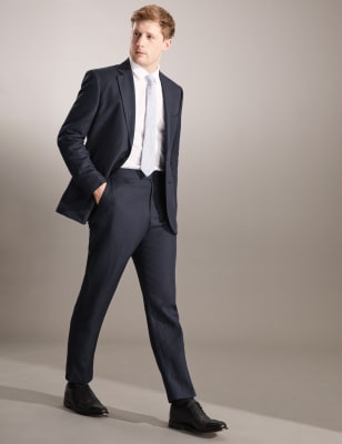 

JAEGER Mens Normal geschnittene Hose aus italienischem Seide- und Leinenmaterial - Navy, Navy