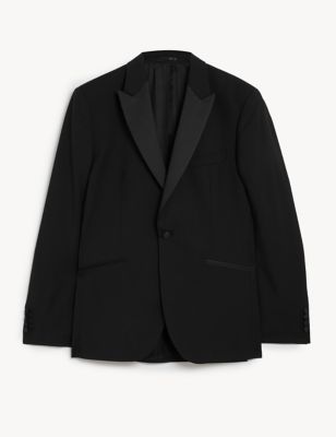 

JAEGER Mens Slim Fit Italian Pure Wool Tuxedo Jacket - Black, Black