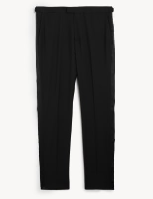 

JAEGER Mens Slim Fit Italian Pure Wool Tuxedo Trousers - Black, Black