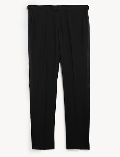 jaeger  slim fit pure wool tuxedo trousers - 30reg - black, black