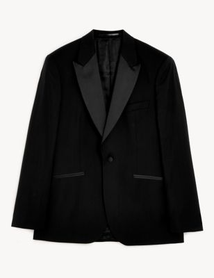 

JAEGER Mens Tailored Fit Italian Pure Wool Tuxedo Jacket - Black, Black