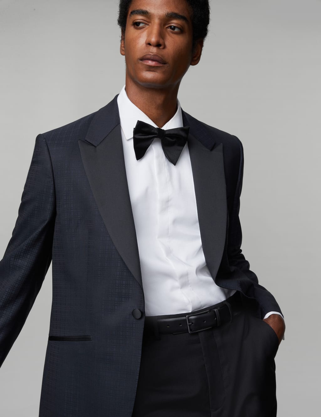 Tailored Fit Pure Wool Jacquard Tuxedo Jacket image 1