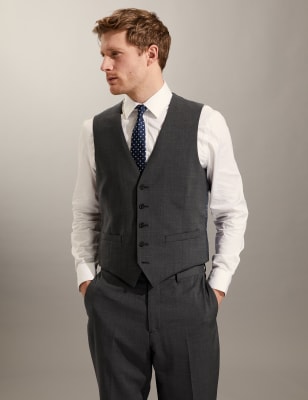 

JAEGER Mens Pure Wool Bi-Stretch Waistcoat - Grey Marl, Grey Marl