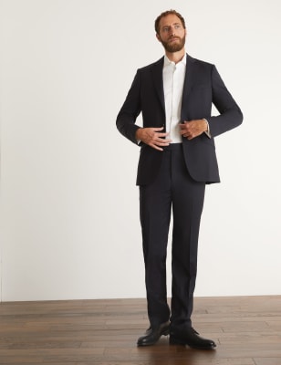 

JAEGER Mens Auf Figur geschnittene Jacke aus reiner Wolle „Super 100s“ - Medium Navy, Medium Navy