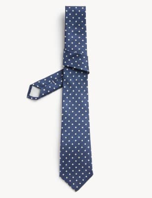 

JAEGER Mens Slim Polka Dot Italian Pure Silk Tie - Navy, Navy