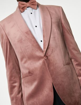 M&S Mens Slim Fit Velvet Jacket - 38LNG - Pink, Pink,Neutral