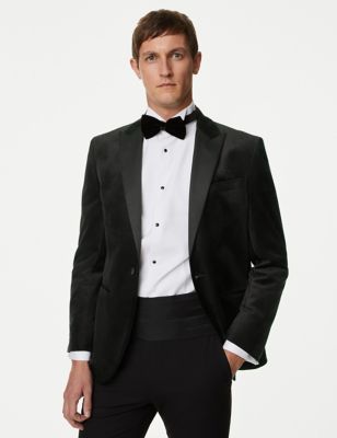 M&S Mens Slim Fit Velvet Tuxedo Jacket - 36REG - Black, Black,Navy