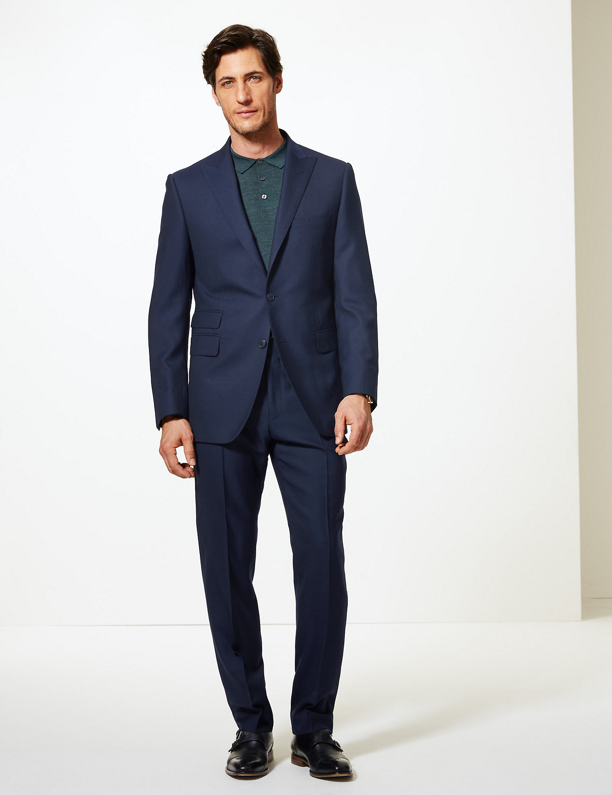 Blue Textured Tailored Fit Wool Jacket