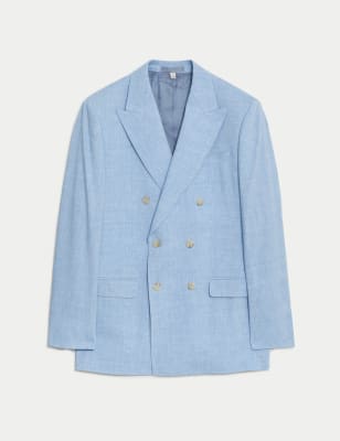 

Mens M&S Collection Tailored Fit Linen Rich Double Breasted Suit Jacket - Light Blue, Light Blue