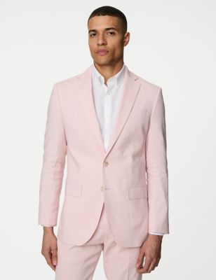 M&S Mens Tailored Fit Italian Linen Miracle Suit Jacket - 36SHT - Pale Pink, Pale Pink,Light Blue,D