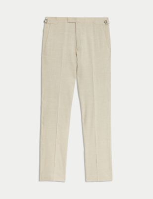M&S Men's Tailored Fit Italian Linen Miracle Trousers - 38SHT - Neutral, Neutral,Light Blue