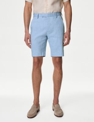 Linen Rich Flat Front Shorts - NO