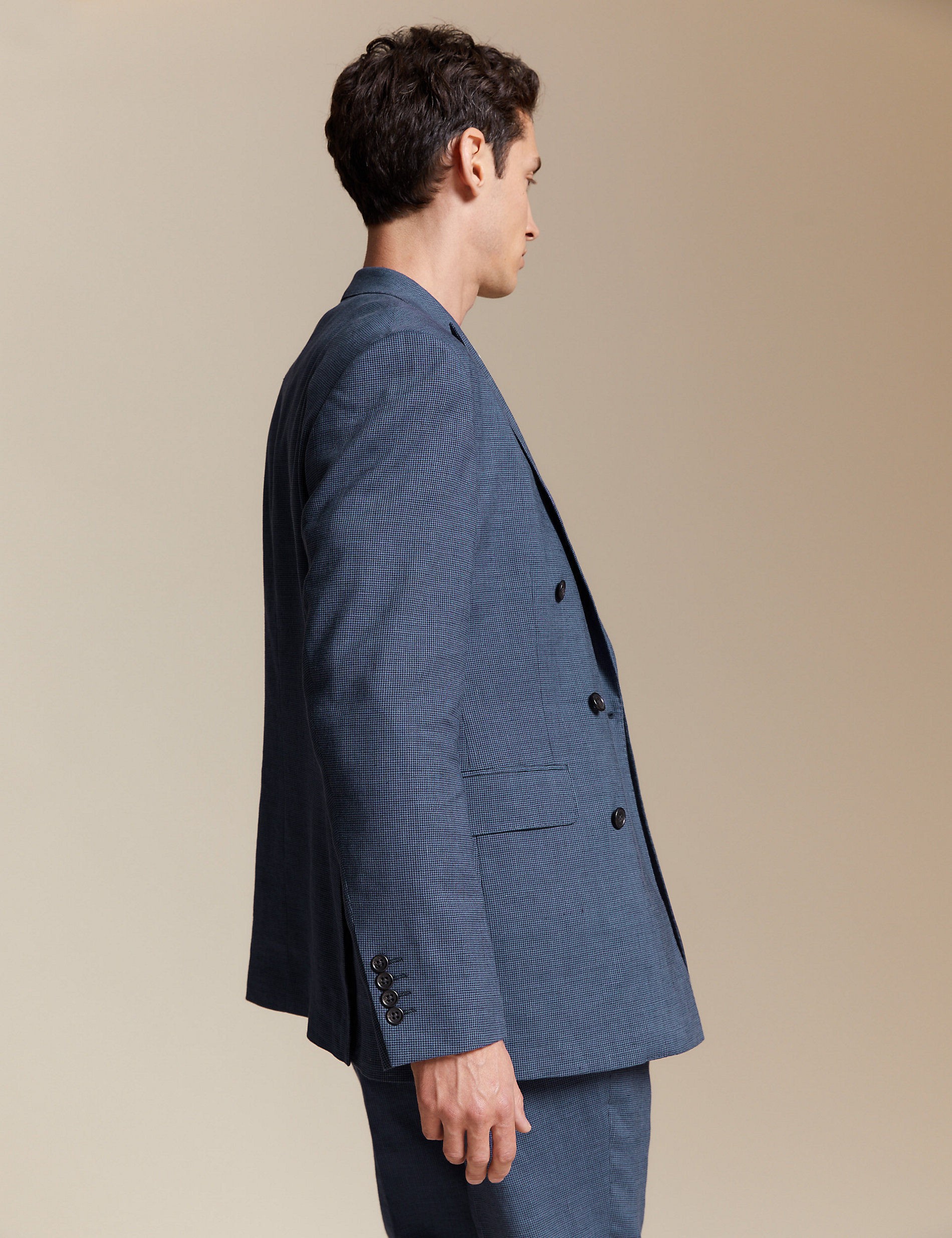 Tailored Fit Linen Rich Puppytooth Jacket