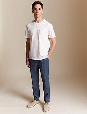 Tailored Fit Linen Rich Puppytooth Trousers