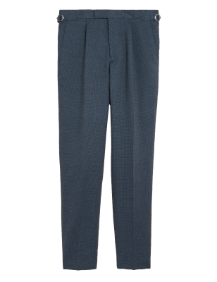 

Mens M&S Originals Tailored Fit Linen Rich Puppytooth Trousers - Blue, Blue