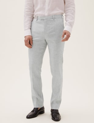 

Mens M&S Collection Big & Tall Tailored Fit Italian Linen Miracle™ Trousers - Grey, Grey