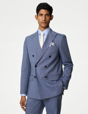 Tailored Fit Italian Linen Miracle™ Double Breasted Suit Jacket - LT