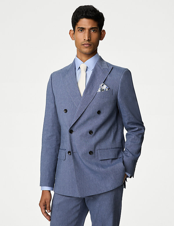 Tailored Fit Italian Linen Miracle™ Double Breasted Suit Jacket - CA