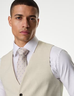 M&S Men's Italian Linen Miracle Waistcoat - 36REG - Neutral, Neutral,Chambray,Navy,Light Grey